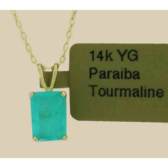 Genuine 0.92 Cts Paraiba Tourmaline Pendant 14k Yellow Gold
